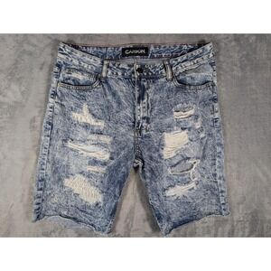 Carbon‎ Mens Distressed Acid Wash Denim Ripped Raw Hem Jean Shorts Size 36